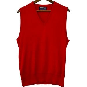 Puritan Zephmoor Mens Red V-Neck Sweater Vest VTG Grandpa Preppy Retro 80s Sz XL